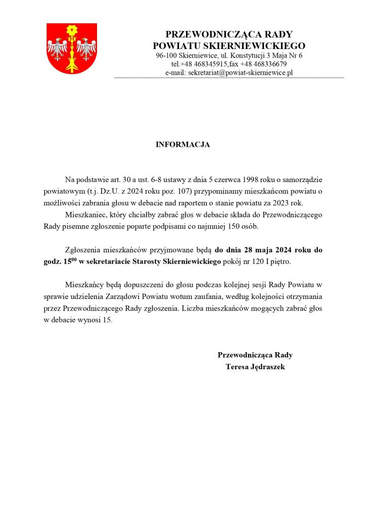 Inform Zgloszenie Mieszkancow, Starostwo Powiatowe w Skierniewicach