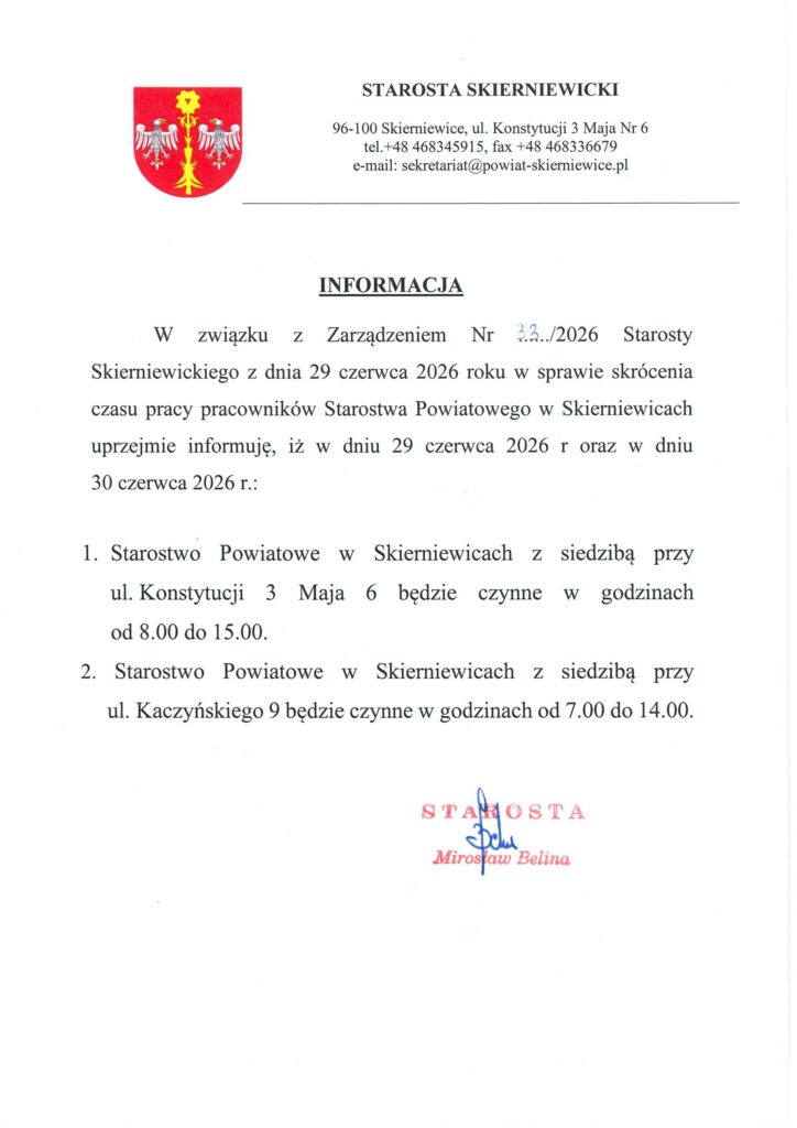 Informacja 20260629 Scaled E1782717672679, Starostwo Powiatowe w Skierniewicach