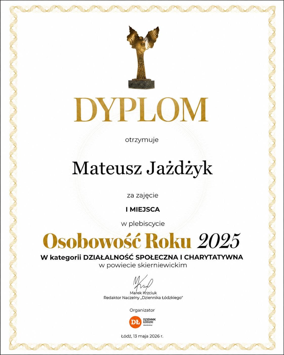 Osobowość Roku 2025 – I miejsce- Mateusz Jażdżyk