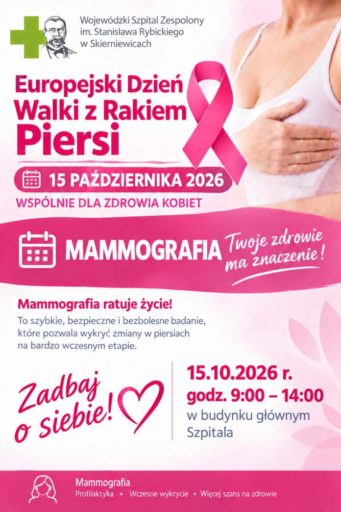 Plakat mammograficzny z datą badań